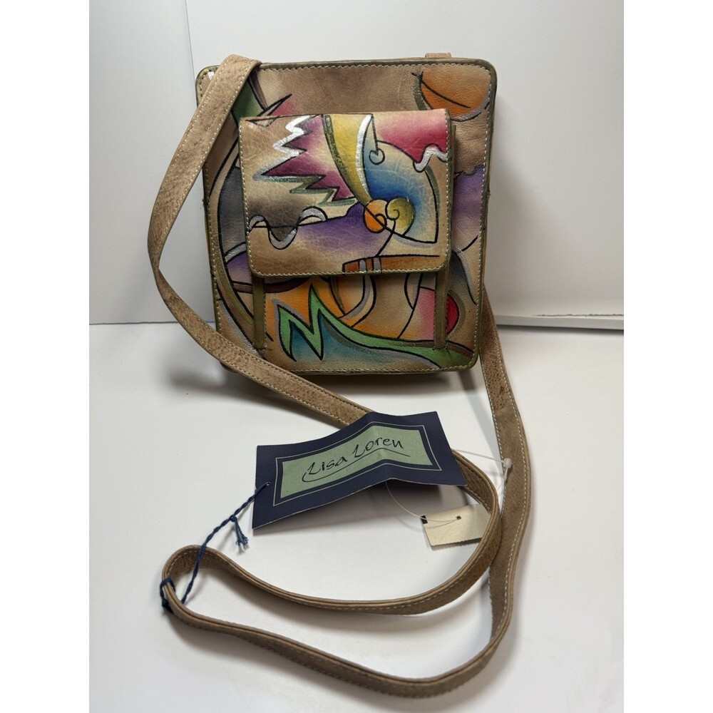 Lisa Loren Hand Painted Abstract Art Leather Crossbody Bag New Rare